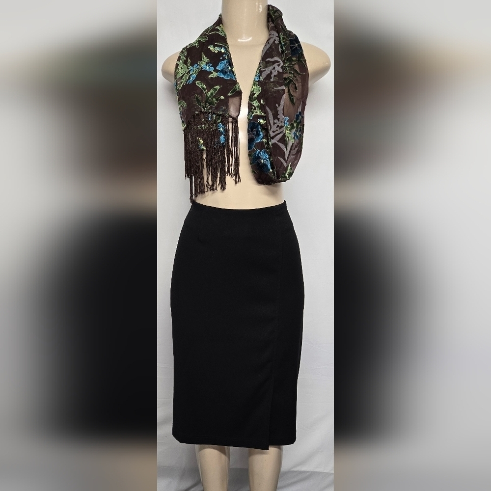 Kathleen B Black Office Skirt L Rayon Side Vent Slit Side Zipper Dressy Work